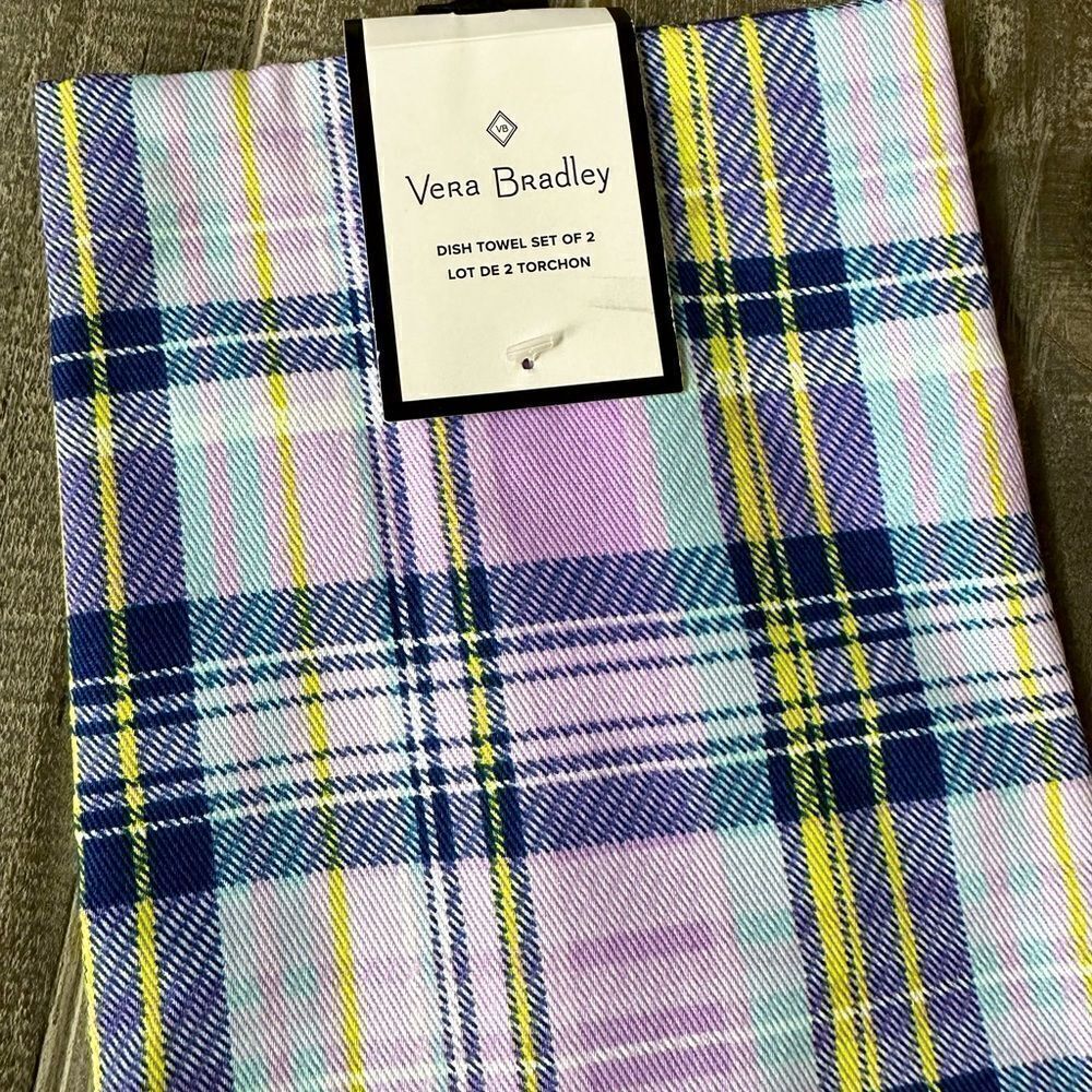 Vera Bradley Purple Plaid Spring Easter Kitchen Dish Towels Set